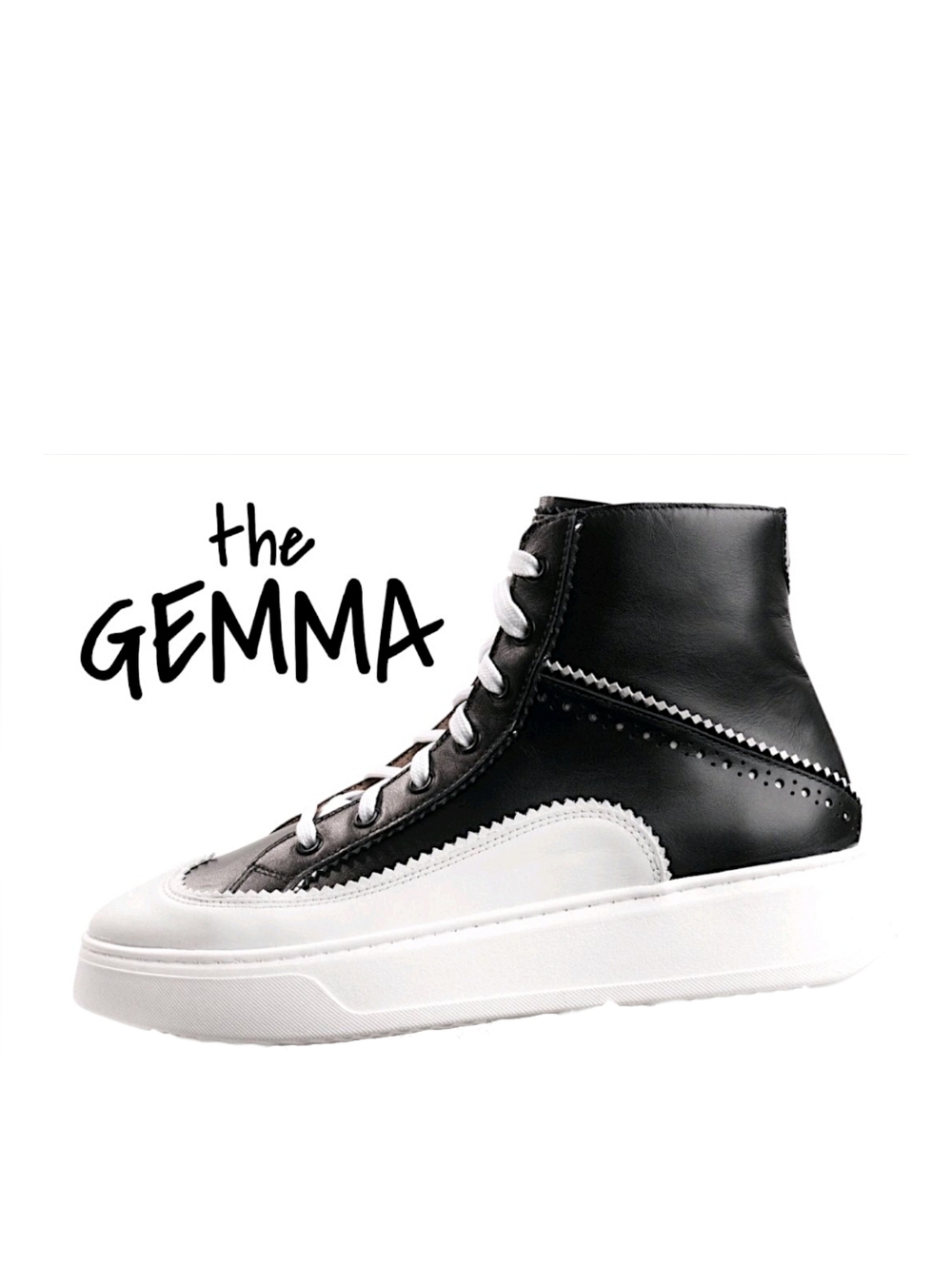 The Office of Angela Scott Gemma Black White Leather High Top Sneakers Size 7.5 - Picture 1 of 9